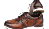 Paul Parkman Men's Brown Hand-Painted Woven Leather Sneakers