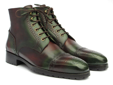 Paul Parkman Men's Green & Brown Hand-Painted Cap Toe Boots