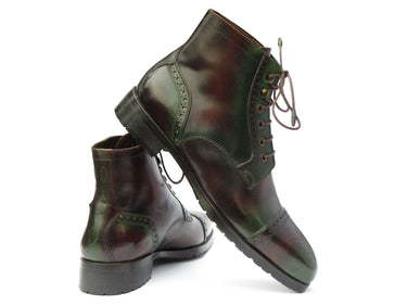 Paul Parkman Men's Green & Brown Hand-Painted Cap Toe Boots