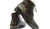 Paul Parkman Men's Green & Brown Hand-Painted Cap Toe Boots