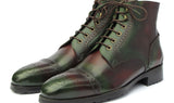 Paul Parkman Men's Green & Brown Hand-Painted Cap Toe Boots