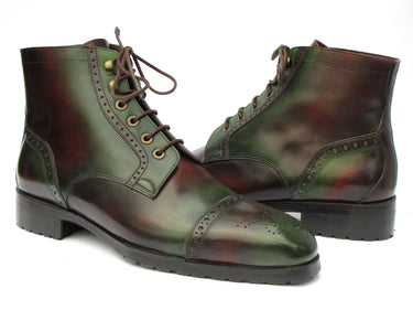 Paul Parkman Men's Green & Brown Hand-Painted Cap Toe Boots