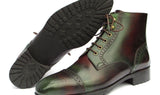 Paul Parkman Men's Green & Brown Hand-Painted Cap Toe Boots