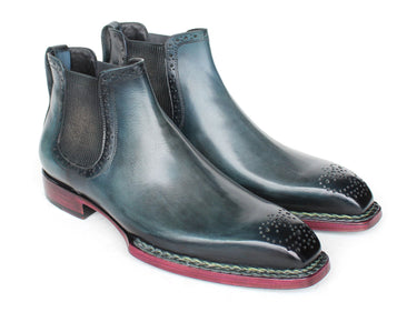 Paul Parkman Men's Norwegian Welted Burnished Leather Chelsea Boots in Blue