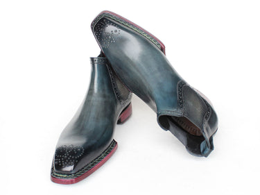 Paul Parkman Men's Norwegian Welted Burnished Leather Chelsea Boots in Blue