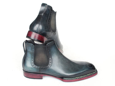 Paul Parkman Men's Norwegian Welted Burnished Leather Chelsea Boots in Blue