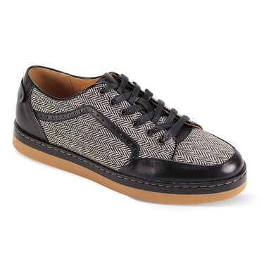 Giovanni Judd Leather & Tweed Dress Casual Sneakers in Black Tweed