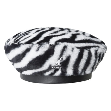 Kangol Faux Fur Beret in White / Zebra