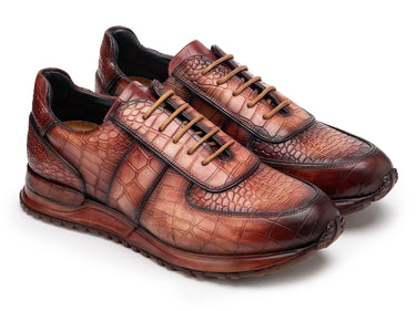 Paul Parkman Men's Burnished Textured Leather Sneakers in Brown