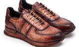 Paul Parkman Men's Burnished Textured Leather Sneakers in Brown