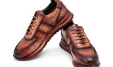Paul Parkman Men's Burnished Textured Leather Sneakers in Brown