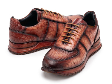 Paul Parkman Men's Burnished Textured Leather Sneakers in Brown