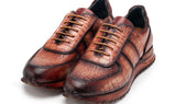 Paul Parkman Men's Burnished Textured Leather Sneakers in Brown