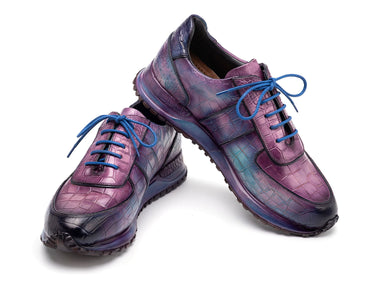 Paul Parkman Men's Textured Leather Sneakers in Blue & Purple