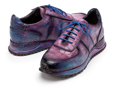 Paul Parkman Men's Textured Leather Sneakers in Blue & Purple