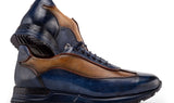 Paul Parkman Men's Patina Leather Sneakers in Blue & Camel