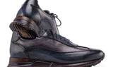 Paul Parkman Men's Patina Leather Sneakers in Navy & Grey