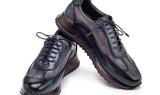 Paul Parkman Men's Patina Leather Sneakers in Navy & Grey