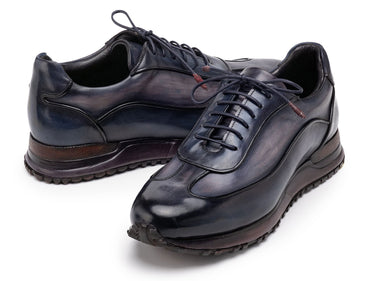 Paul Parkman Men's Patina Leather Sneakers in Navy & Grey