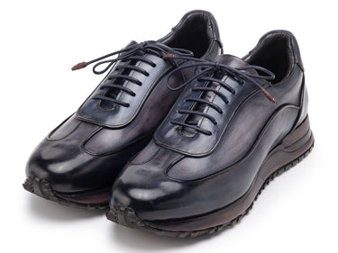 Paul Parkman Men's Patina Leather Sneakers in Navy & Grey
