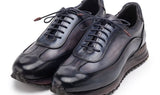 Paul Parkman Men's Patina Leather Sneakers in Navy & Grey