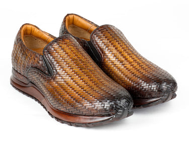 Paul Parkman Men's Woven Leather Slip-On Sneakers in Brown in Brown
