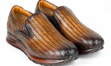 Paul Parkman Men's Woven Leather Slip-On Sneakers in Brown in Brown