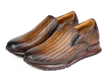 Paul Parkman Men's Woven Leather Slip-On Sneakers in Brown