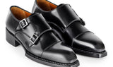 Paul Parkman Men's Triple Leather Sole Hand-Welted Cap Toe Monkstraps in Black