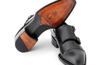 Paul Parkman Men's Triple Leather Sole Hand-Welted Cap Toe Monkstraps in Black
