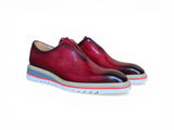 Carrucci Shoes Laceless Loafer Contrast Sole in Burgundy