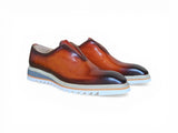 Carrucci Shoes Laceless Loafer Contrast Sole in Cognac