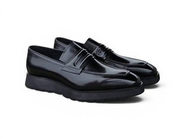 Carrucci Shoes Leather Penny Loafer Chunky Sole in Black