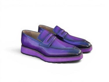 Carrucci Shoes Leather Penny Loafer Chunky Sole in Purple