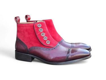 Leather & Suede Slip-On Boot in Burgundy