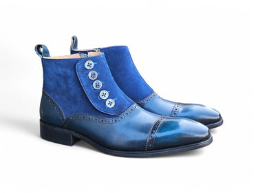 Leather & Suede Slip-On Boot in Navy