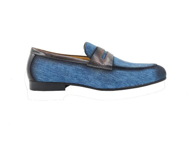 Carrucci Shoes Life Style Penny Loafer With Leather Trim in Denim