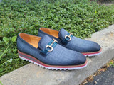 Carrucci Shoes Linen Loafer Gold Buckle Slip-On