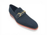 Carrucci Shoes Linen Loafer Gold Buckle Slip-On