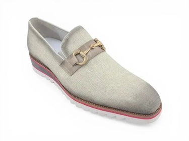 Carrucci Shoes Linen Loafer Gold Buckle Slip-On