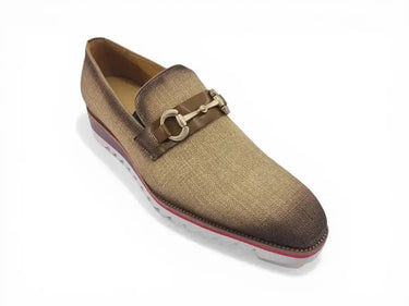 Carrucci Shoes Linen Loafer Gold Buckle Slip-On