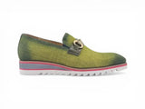 Carrucci Shoes Linen Loafer Gold Buckle Slip-On in Lime