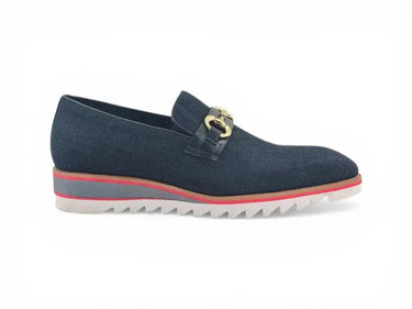 Carrucci Shoes Linen Loafer Gold Buckle Slip-On in Black