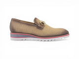 Carrucci Shoes Linen Loafer Gold Buckle Slip-On in Brown