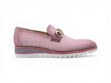 Carrucci Shoes Linen Loafer Gold Buckle Slip-On in Pink