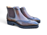 Lug Sole Chelsea Boot with Wingtip Toe in Chestnut