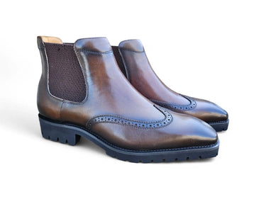 Lug Sole Chelsea Boot with Wingtip Toe in Chestnut