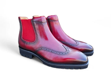 Lug Sole Chelsea Boot with Wingtip Toe in Burgundy