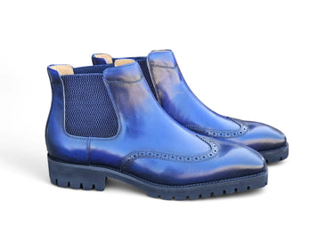 Lug Sole Chelsea Boot with Wingtip Toe in Navy