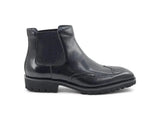 Lug Sole Chelsea Boot with Wingtip Toe in Black